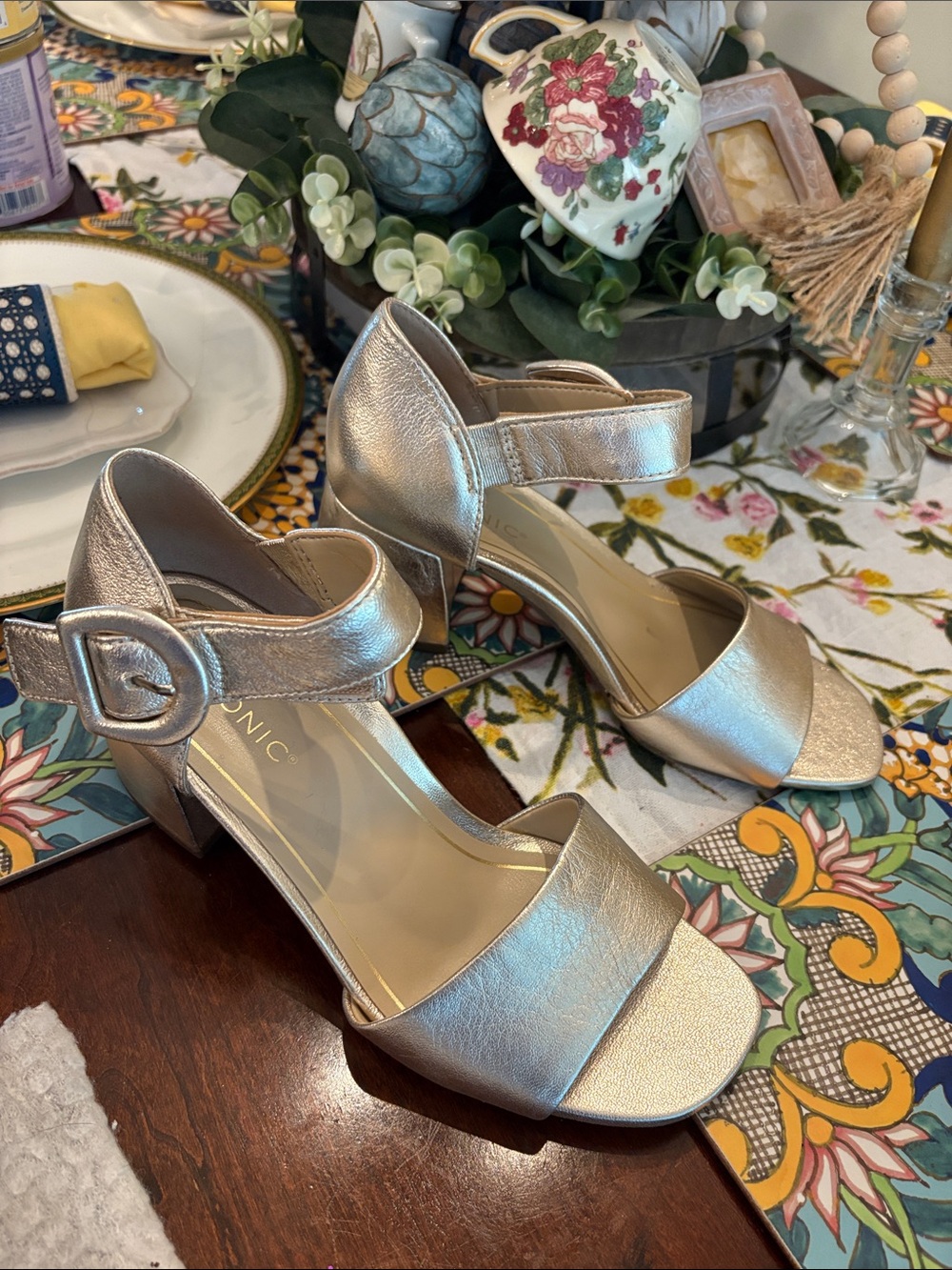 Vionic Metallic Silver Block Heel Sandals - Picture 4 of 12